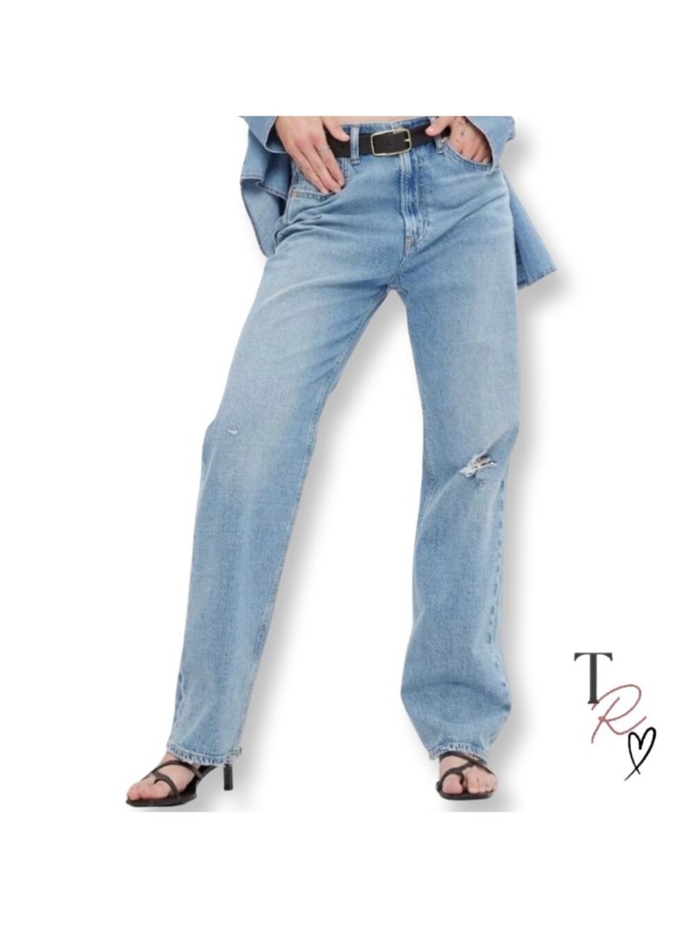 GAP ’90s Loose High Rise Jeans Distressed Baggy Straight Leg 28 or US 6 Long 6 T